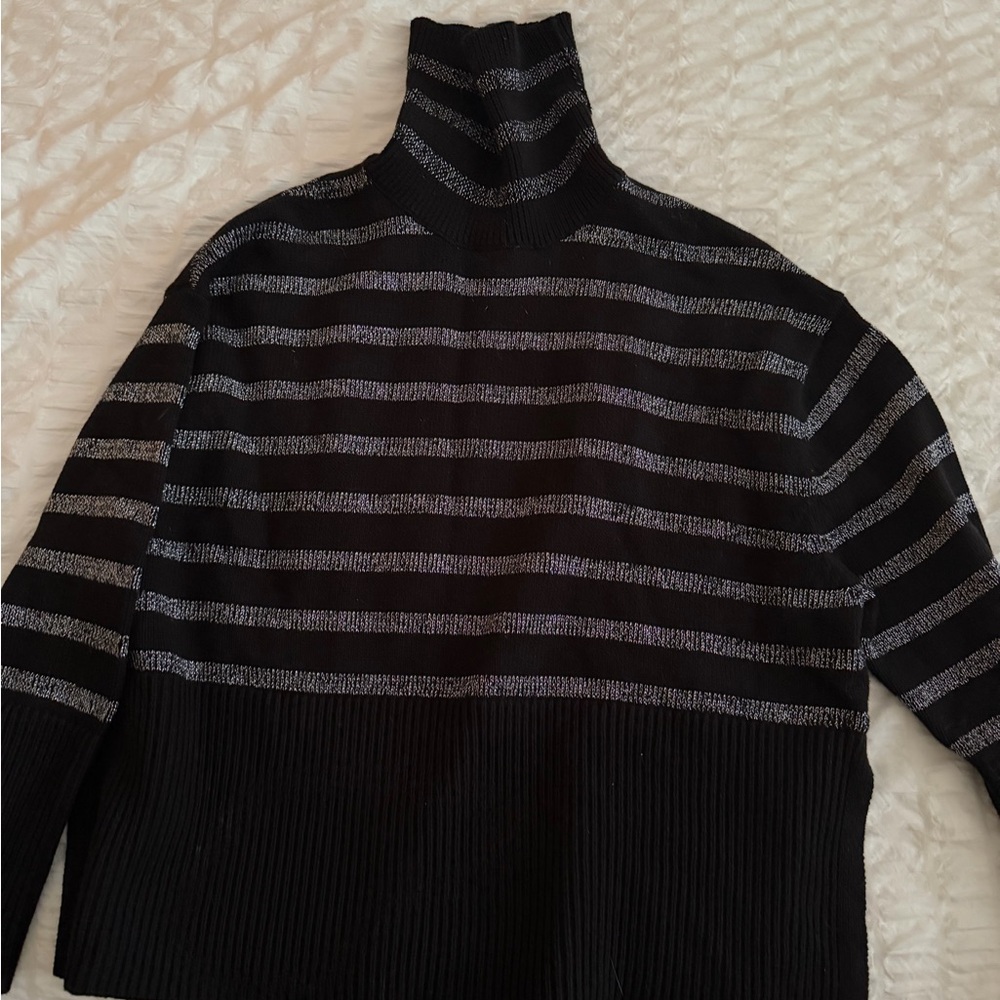 GAP Black and Gray Striped Turtleneck Sweater